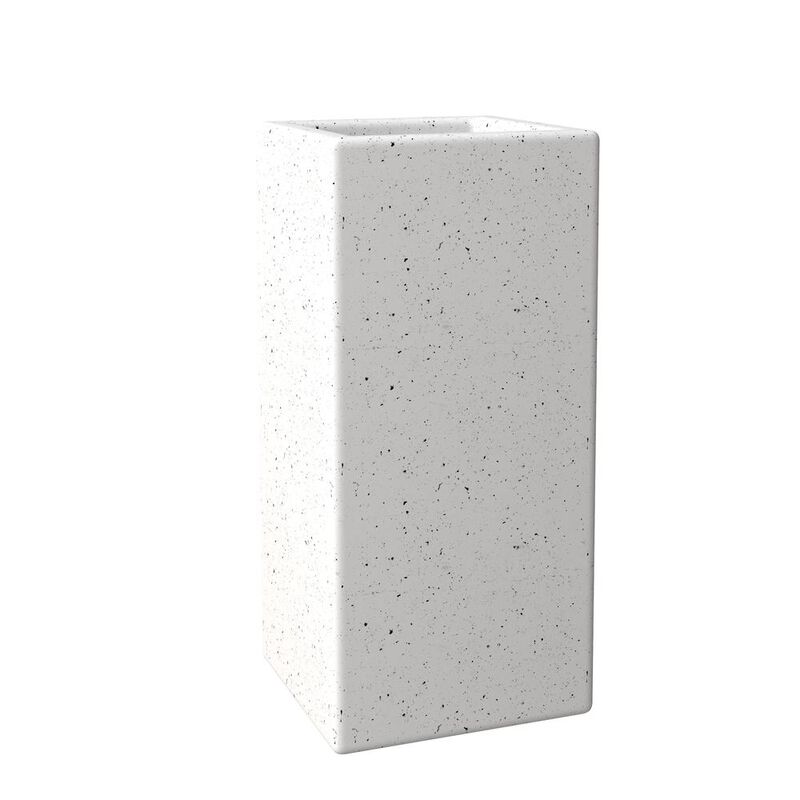 LeisureMod Terra Series Poly Stone Planter in Dotted White 13 x 13 27.6 High