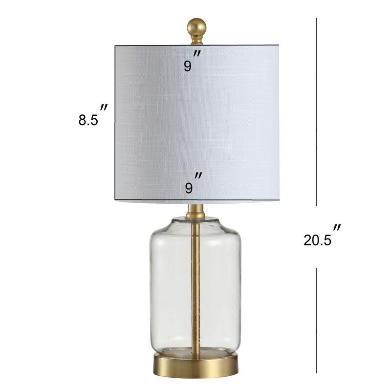 Duncan 20.5" Glass/Metal LED Table Lamp, Brass/Clear