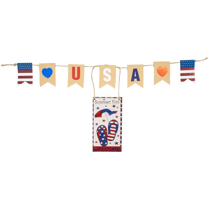 USA Summer Fun Welcome Patriotic Hanging Wall Decoration - 30.5"