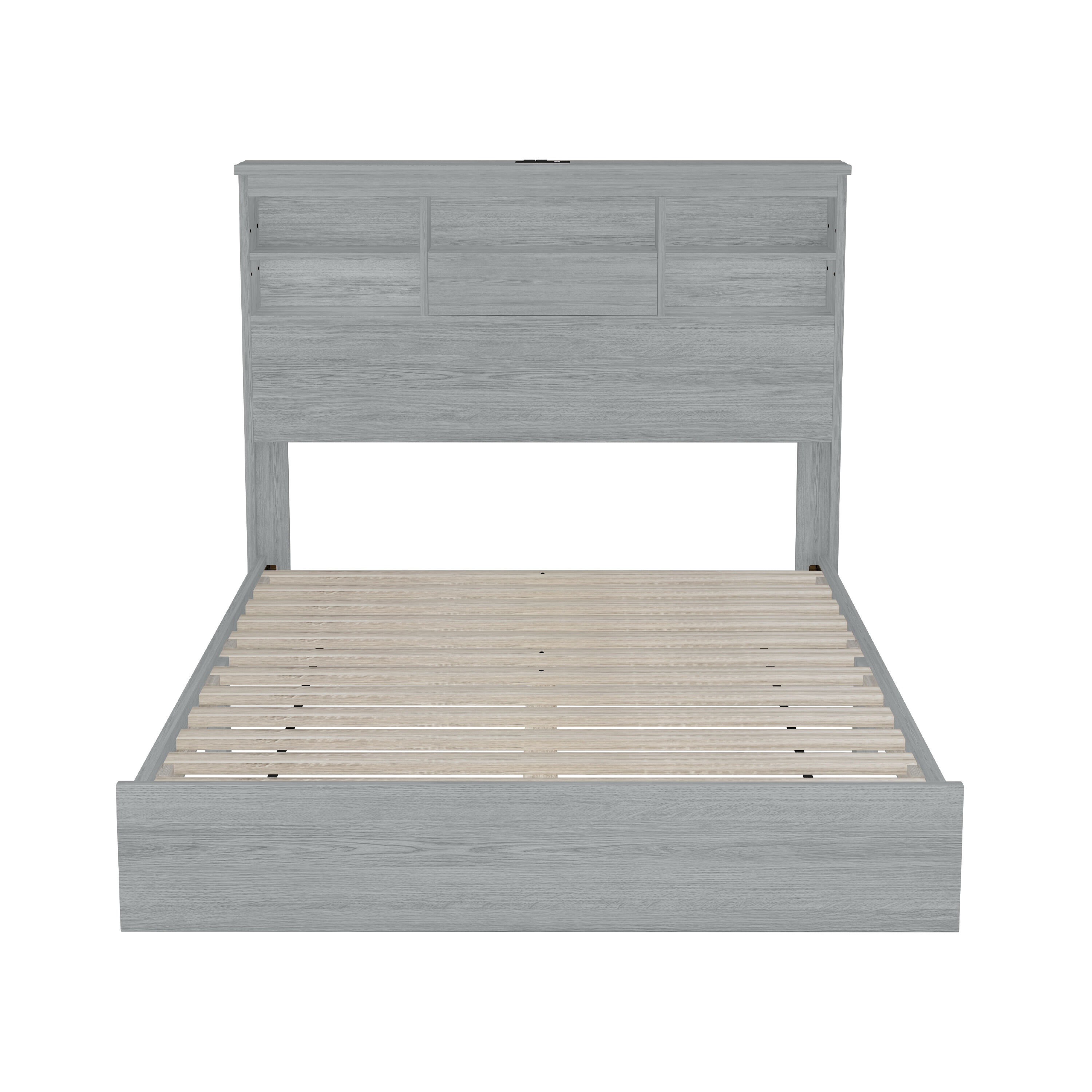 Merax Vintage Platform Bed With Storage Headboard And Charging Station