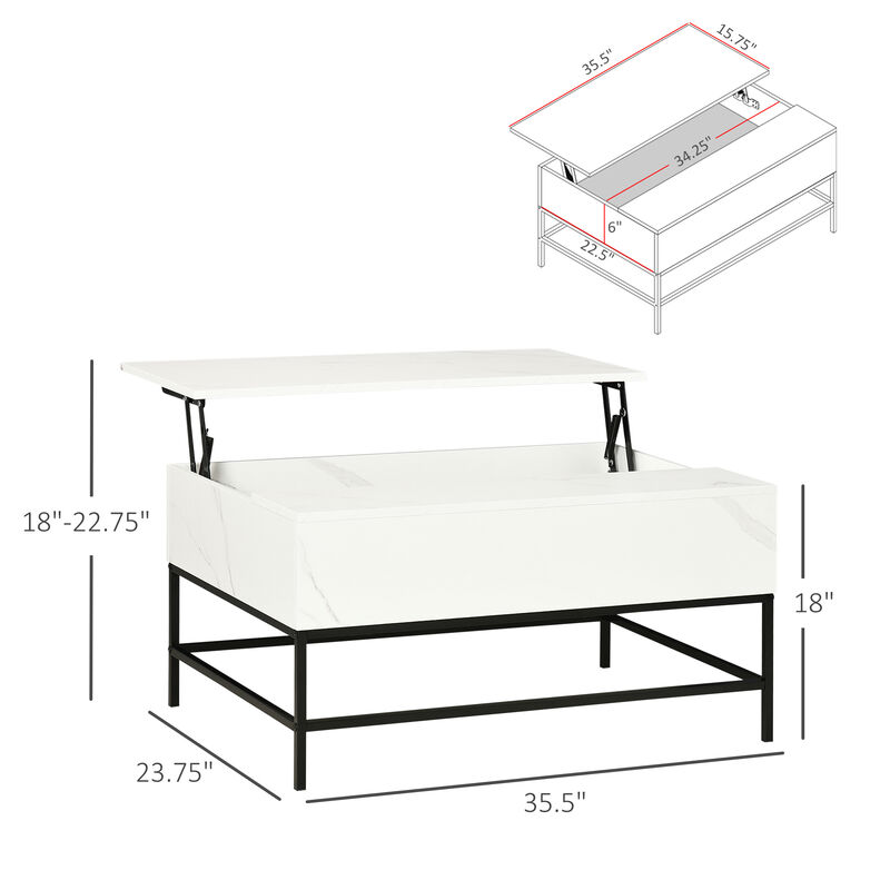 HOMCOM Modern Lift Top Coffee Table with Hidden Storage Compartment and Metal Legs, for Living Room, Home Office, White