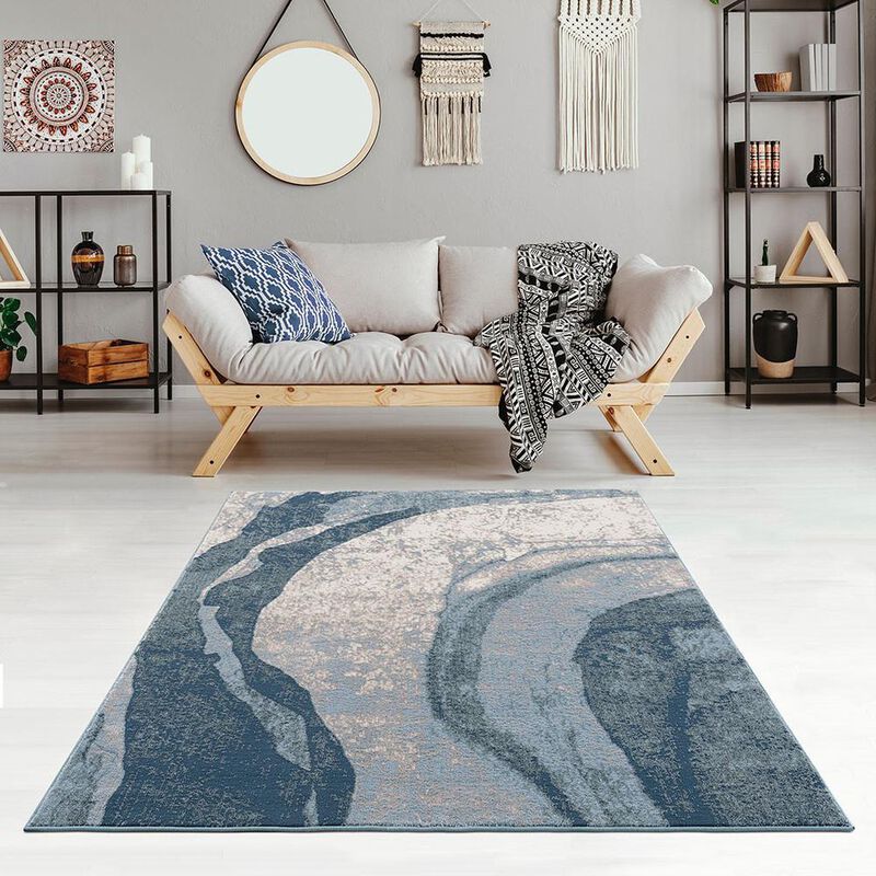 Antique Wave Blue Area Rug, Blue, Belen Kox