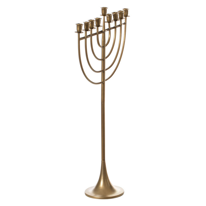 Modern Solid Metal Judaica Hanukkah Menorah 9 Branched Candelabra, Gold Finish Large