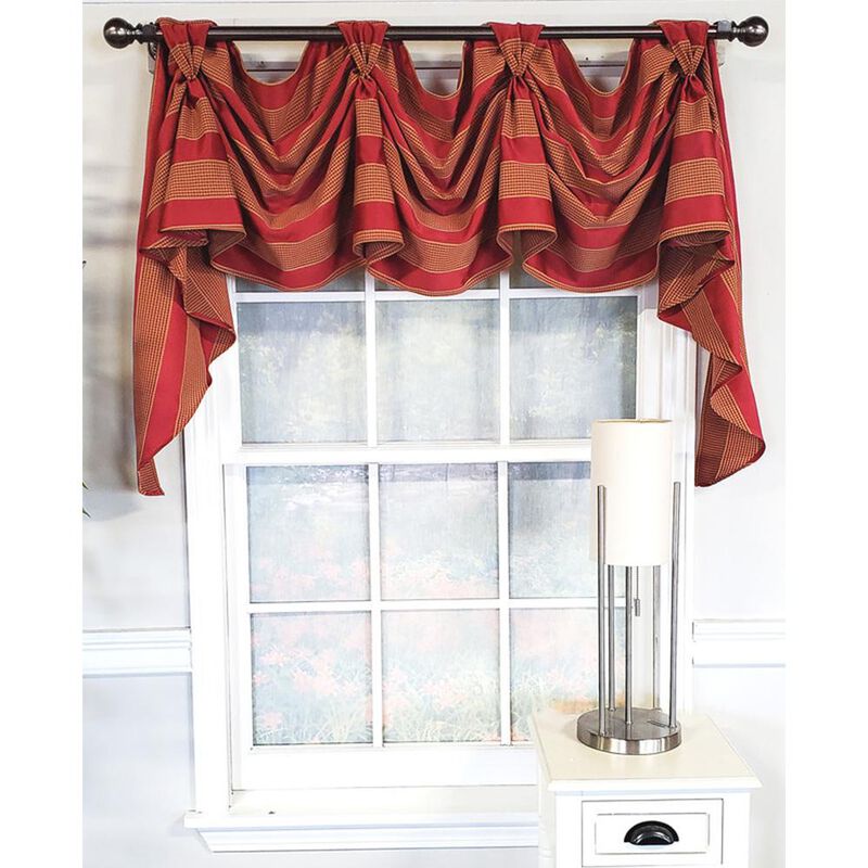 RLF Home Luxurious Modern Design Ribbon Stripe Victory Swag 3-Scoop Window Valance 50" x 25" Coral