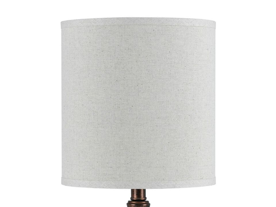 Elongated Bellied Shape Metal Accent Lamp with Drum Shade, Rustic Bronze - Benzara