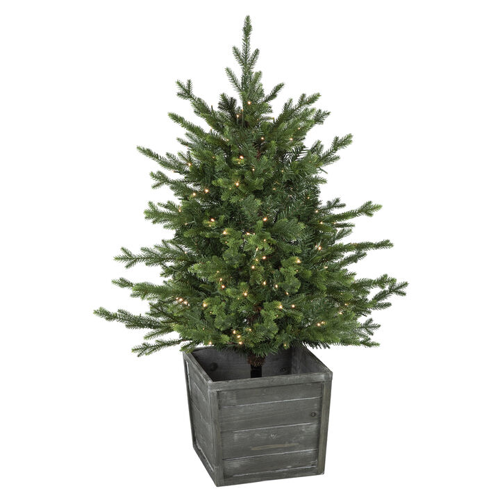 4' Pre-Lit Potted Deluxe Russian Pine Artificial Christmas Tree  Warm White LED Lights