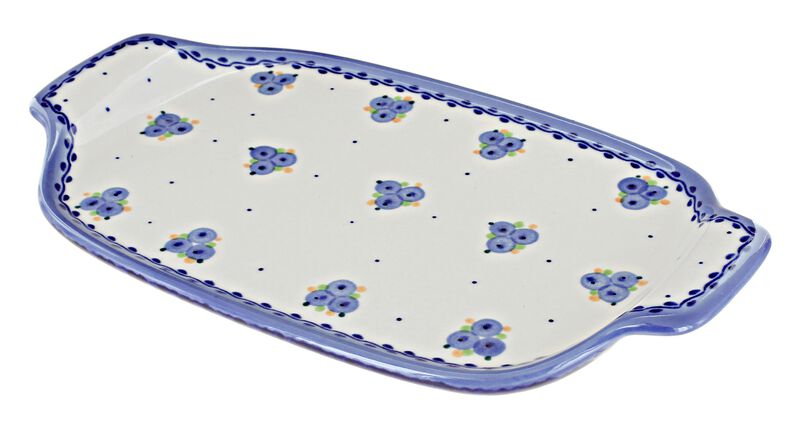 Blue Rose Polish Pottery Cherished Blooms Rectangular Tray with Handles