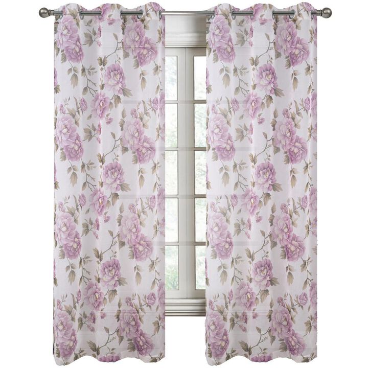 RT Designers Collection Ellie Doily Grommet Light Filtering Window Curtain Panel for Bedroom 54" x 84" Lilac