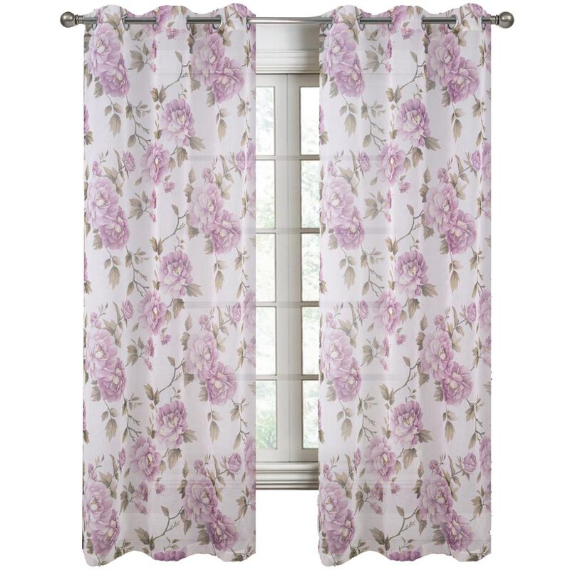 RT Designers Collection Ellie Doily Grommet Light Filtering Window Curtain Panel for Bedroom 54" x 84" Lilac