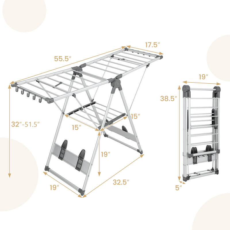 2-Layer Folding Clothes Drying Rack with 5-Level Adjustable Height