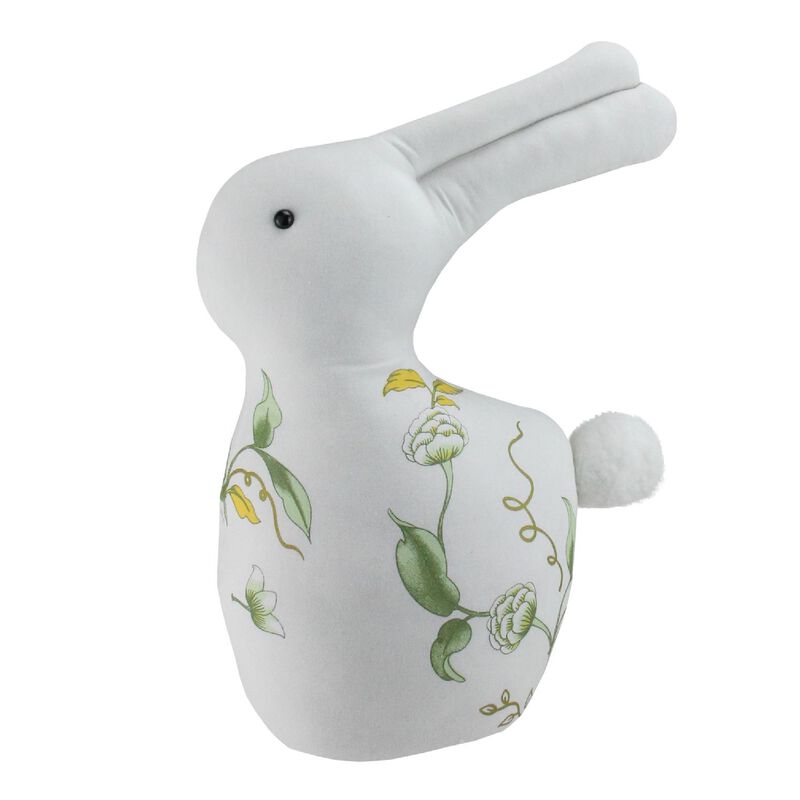 14" Plush White  Soft Green  and Yellow Floral Rabbit Spring Easter Decoration