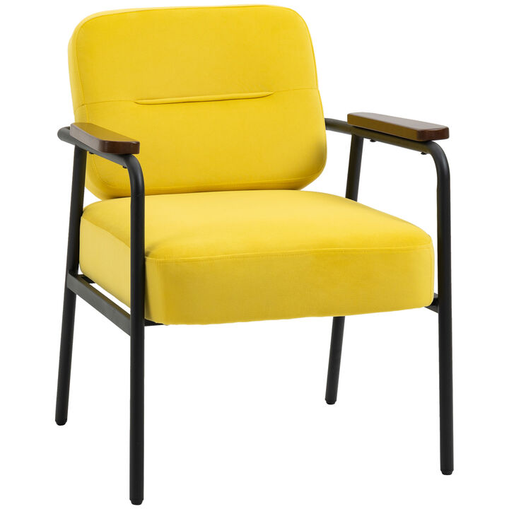 HOMCOM Modern Accent Chair Armchair for Bedroom Living Room Chair Yellow