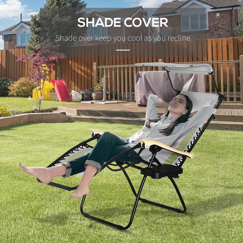 Zero Gravity Lounger Chair, Folding Reclining Patio Chair, with Cup Holder, Shade Cover, and Headrest for Poolside, Events, and Camping