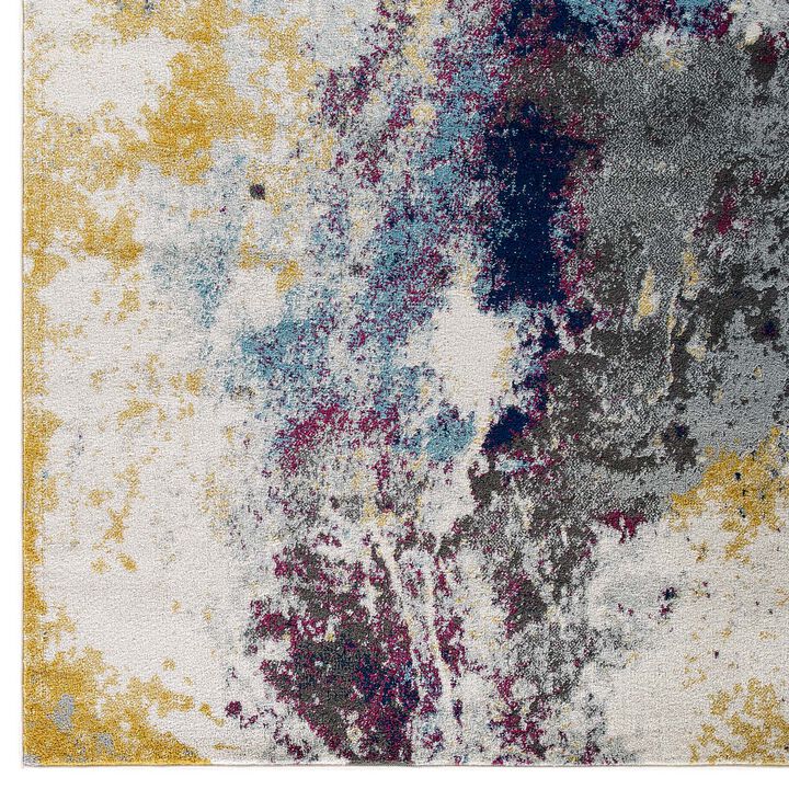 Entourage Adeline Contemporary Modern Abstract 8x10 Area Rug - Blue, Gray, Yellow, Ivory, Pink