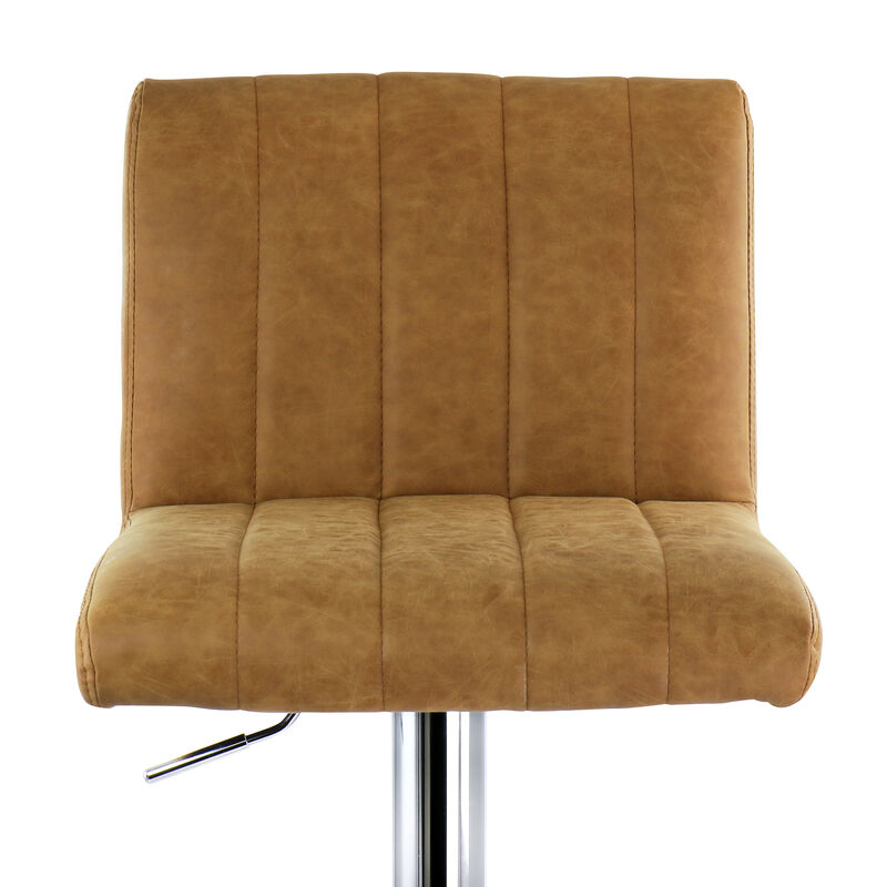 Elama 2 Piece Vintage Faux Leather Adjustable Bar Stool in Camel