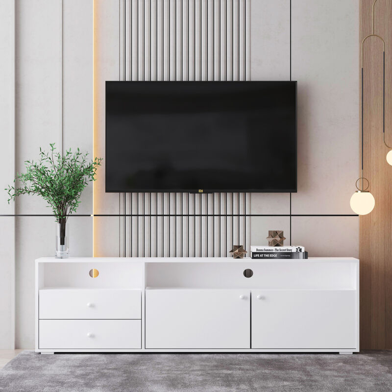 62.99 inch modern style multi-storage space white slide rail TV cabinet