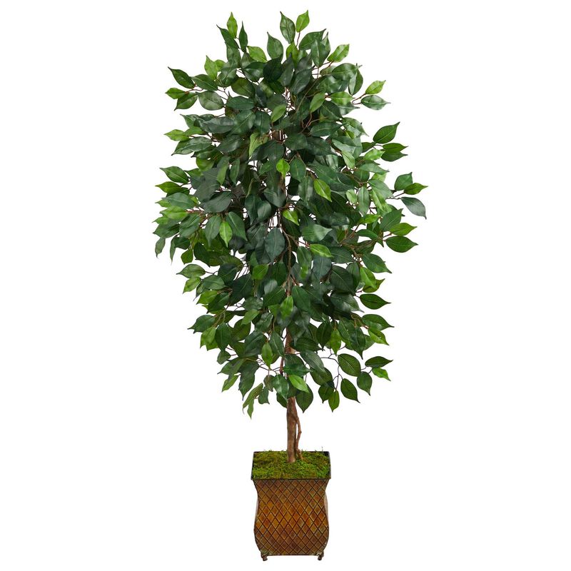 Nearly Natural 51-in Ficus Artificial Tree in Metal Planter