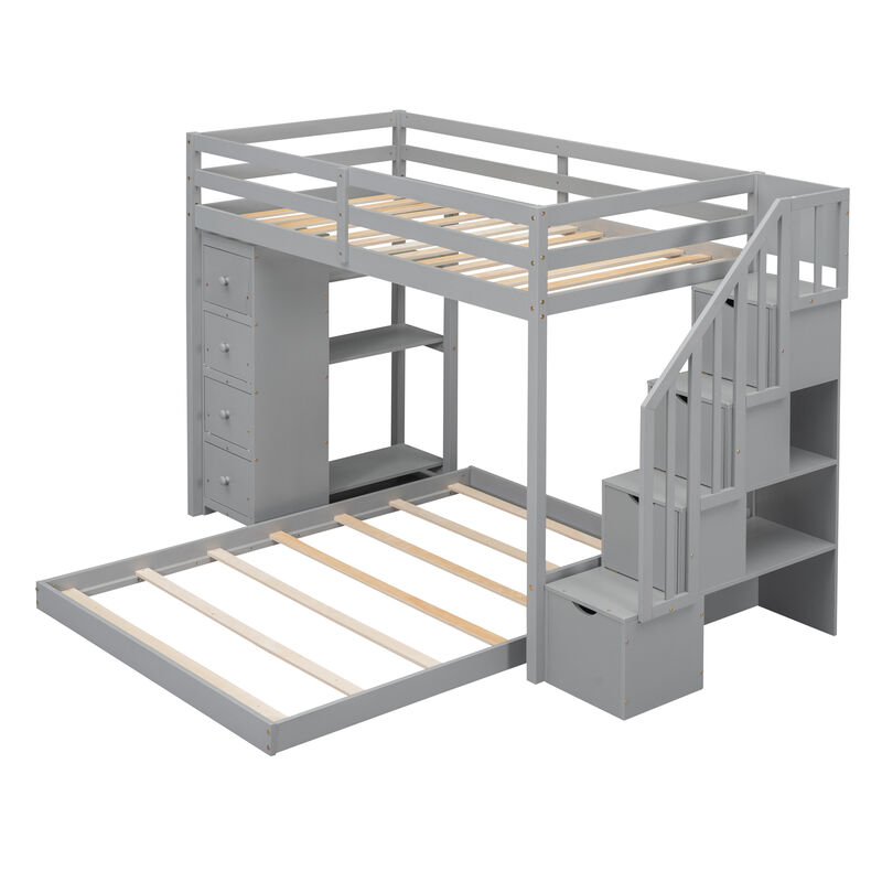 Merax Modern Bunk Bed with 3-layer Shelves