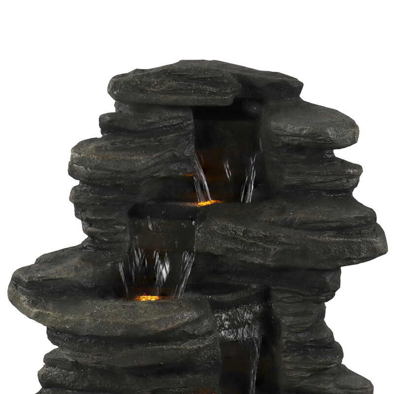 Sunnydaze Electric Stacked Shale Water Fountain with LED Lights - 38 in