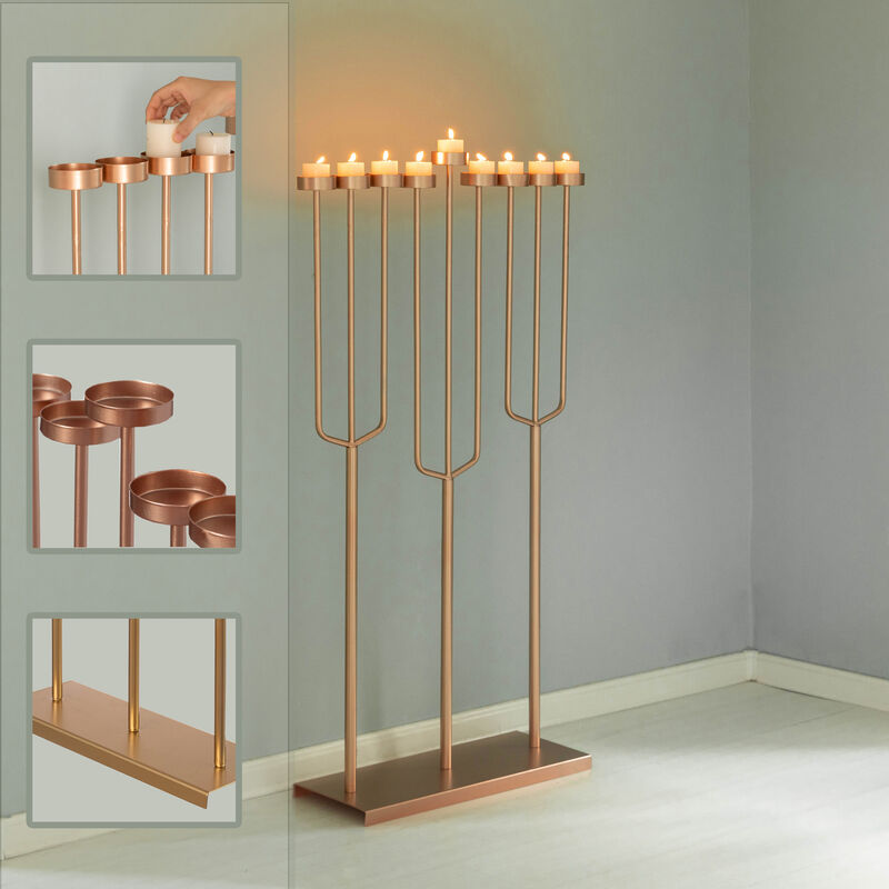 Modern Design Small Hanukkah Menorah Exceptional presentational piece, 9 Branch Tea Light Candle Holders, Gold