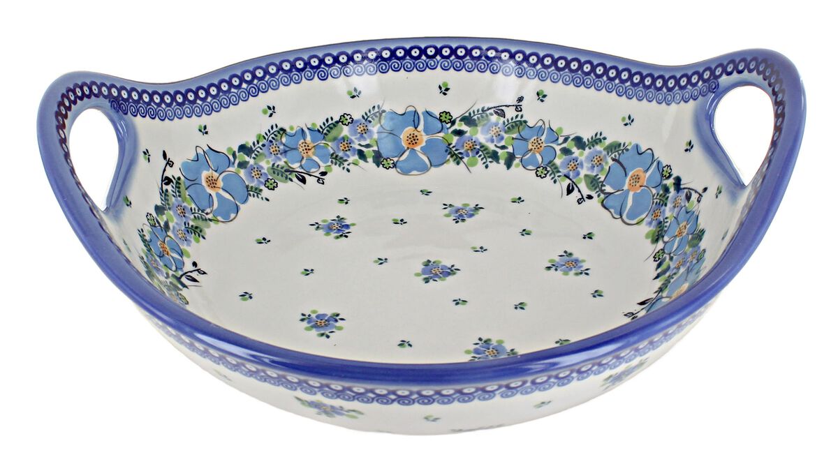 Blue Rose Polish Pottery Clover Fields Deep Serving Bowl with Handles