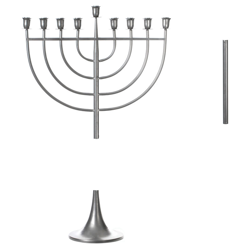 Modern Solid Metal Judaica Hanukkah Menorah 9 Branched Candelabra, Aluminum Finish Large