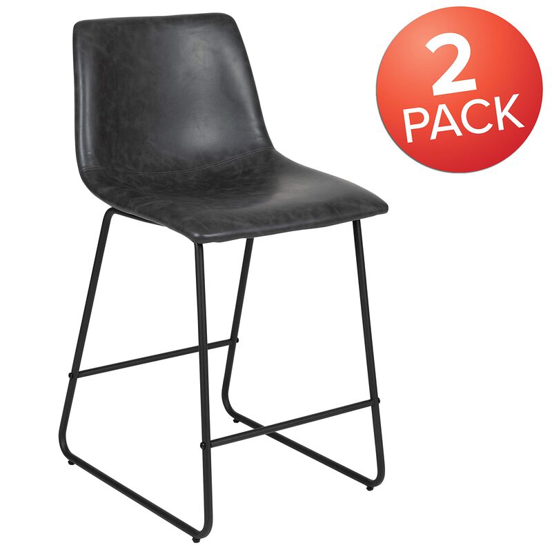 Flash Furniture Reagan 24 inch LeatherSoft Counter Height Barstools in Dark Gray, Set of 2