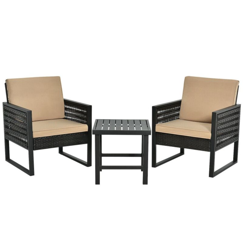 Hivvago 3 Pieces Patio Rattan Bistro Cushioned Furniture Set