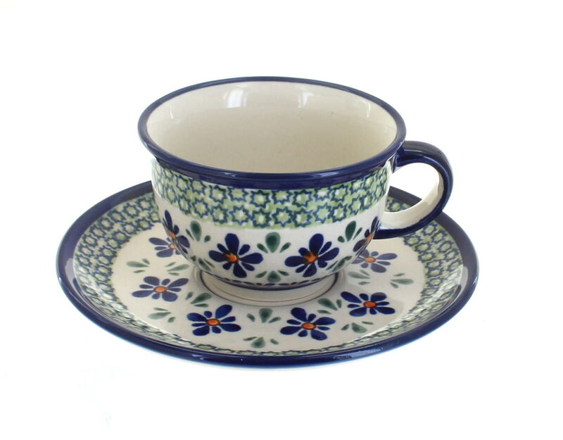 Blue Rose Polish Pottery Nature Cup & Saucer