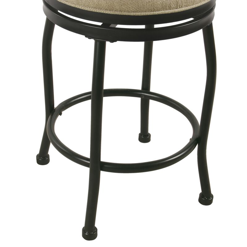 Metal Counter Stool with Swivelling Fabric Padded Seat, Beige and Black - Benzara