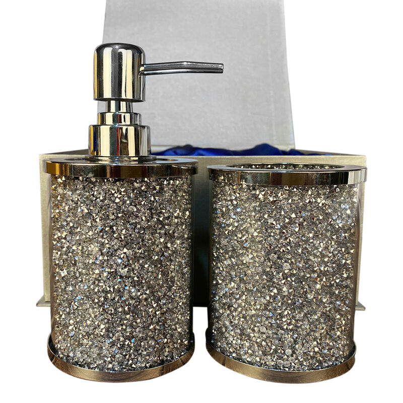 Ambrose Exquisite 3 Piece Soap Dispenser and Toothbrush Holder with Tray in Silver