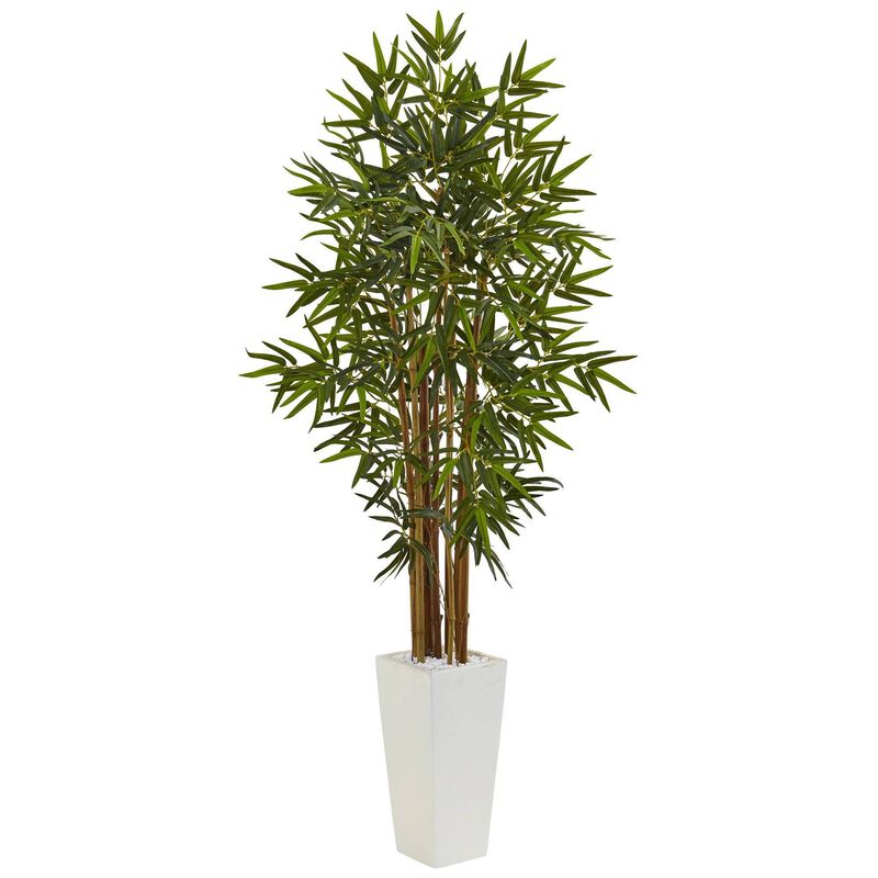 Nearly Natural 5-ft Bamboo Tree in White Tower Planter