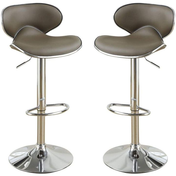 Espresso Faux Leather PVC Barstool Counter Height Chairs Set of 2 Adjustable Height Kitchen Island Stools