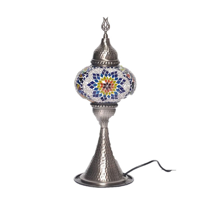 16 in. Handmade Elite Multicolor Snowflake Mosaic Glass Table Lamp with Brass Color Metal Base
