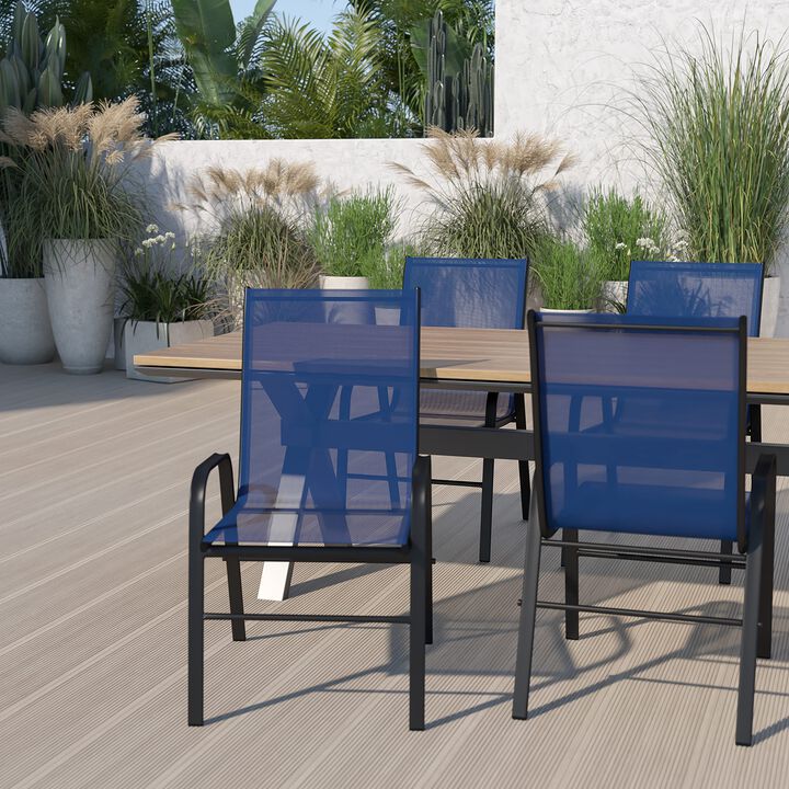 Flash Furniture 4 Pack Brazos Series Navy Outdoor Stack Chair with Flex Comfort Material and Metal Frame