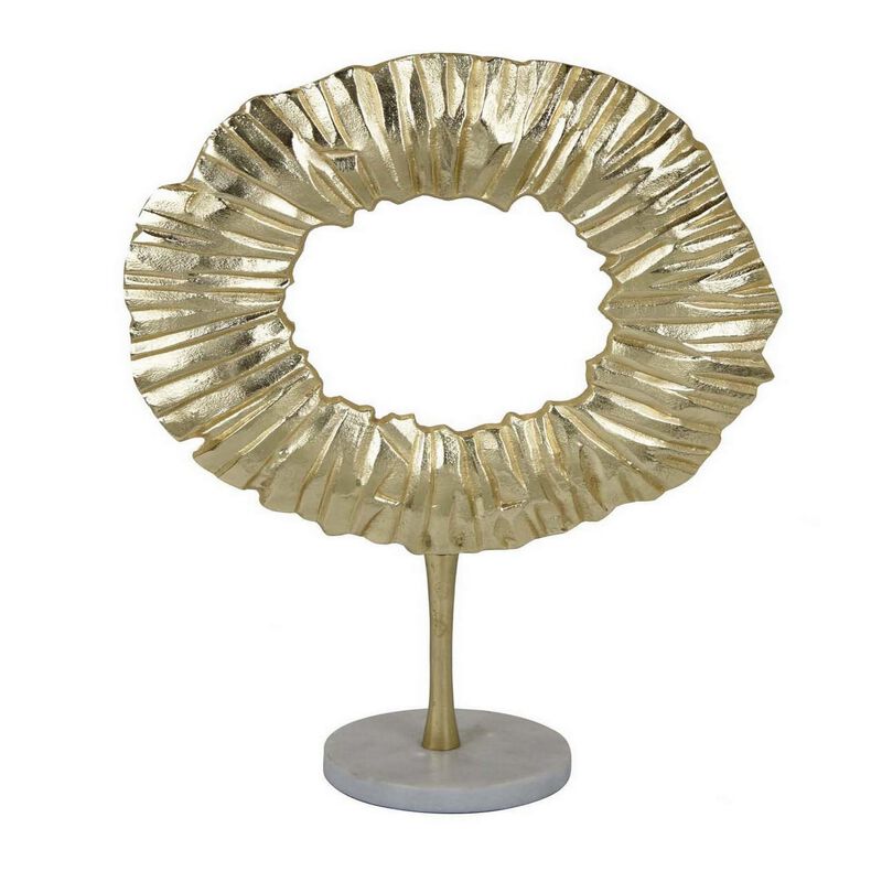 23 Inch Modern Tabletop Decorative Statue, Solid Ring Design, Gold Metal - Benzara