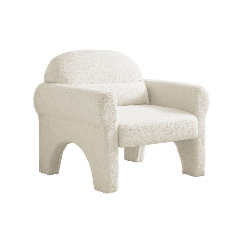 modern boucle accent chair with lumbar pillow for living room
