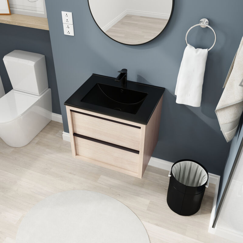 24" Bathroom Vanity, With Black Ceramic Sink And 2 Soft Close Drawers(BVA02524PLO-G-BL9060BK)W1286S