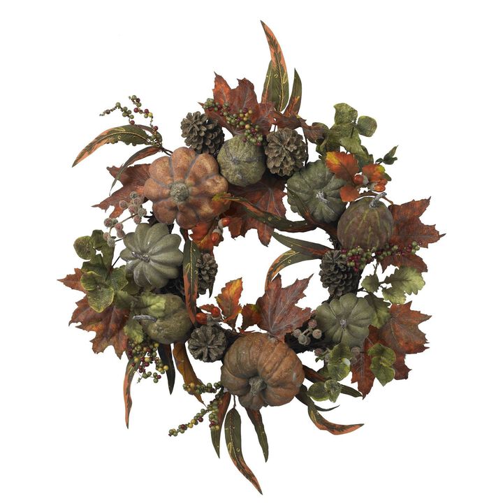 Nearly Natural 24-in Pumpkin & Gourd Wreath