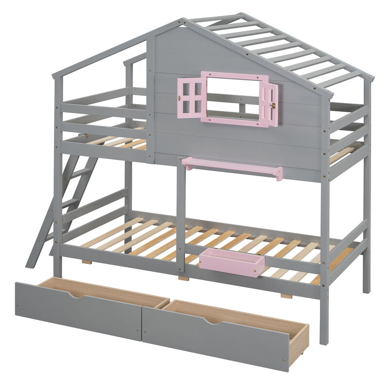 Merax Wood Bunk Bed with Storage Drawers