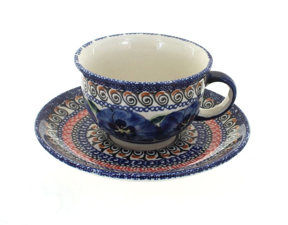 Blue Rose Polish Pottery Nature Cup & Saucer