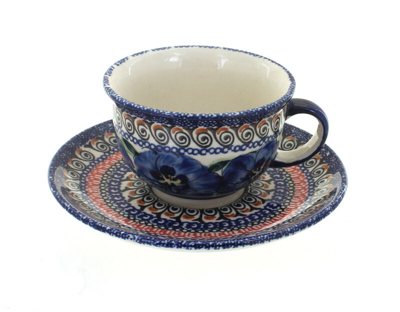 Blue Rose Polish Pottery Nature Cup & Saucer