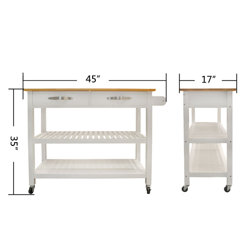 Mobile Kitchen Island with Rubberwood Top