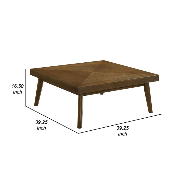 Layla Coffee Table, 39 Inch Square Top, Diamond Parquet, Walnut Brown Wood - Benzara