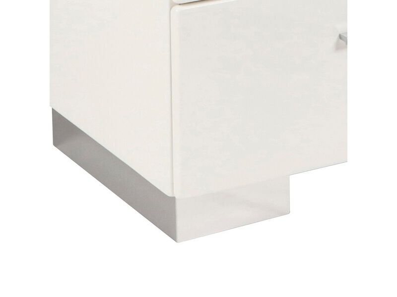 2 Drawer Wooden Nightstand with Metal Base and Bar Handles, White-Benzara