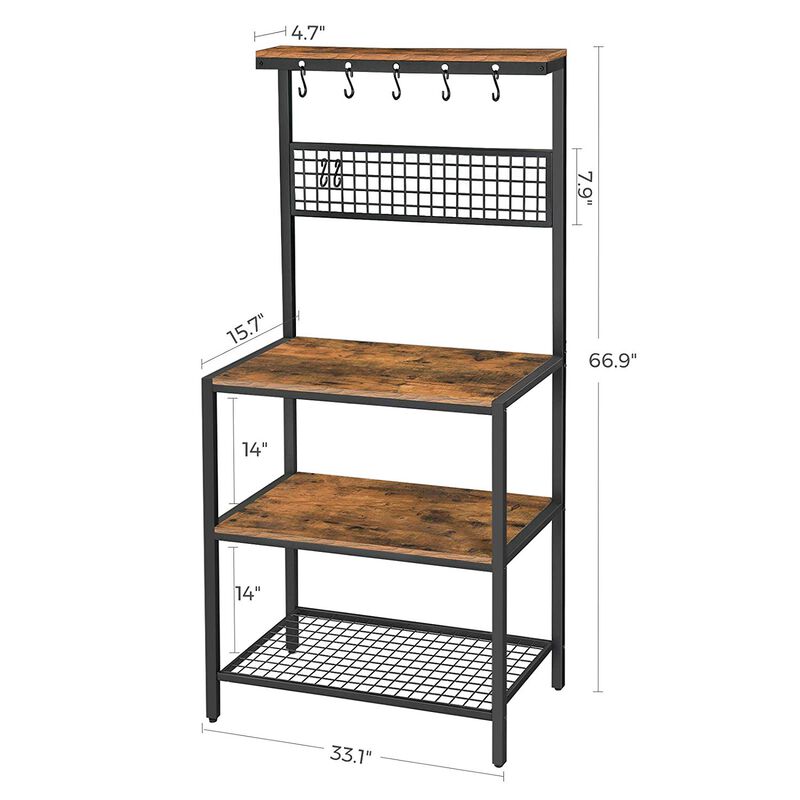 Kitchen Bakers Rack Cupboard with 10 Hooks and 3 Shelves