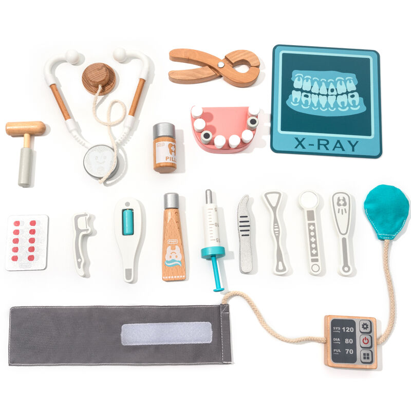 Wooden Doctor Kit for Kids Toddlers, Pretend Play Dentist Medical Playset