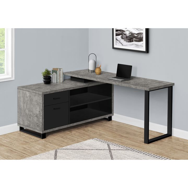 Computer Desk, Home Office, Corner, Storage Drawers, 72"L, L Shape, Work, Laptop, Metal, Laminate, Grey, Black, Contemporary, Modern
