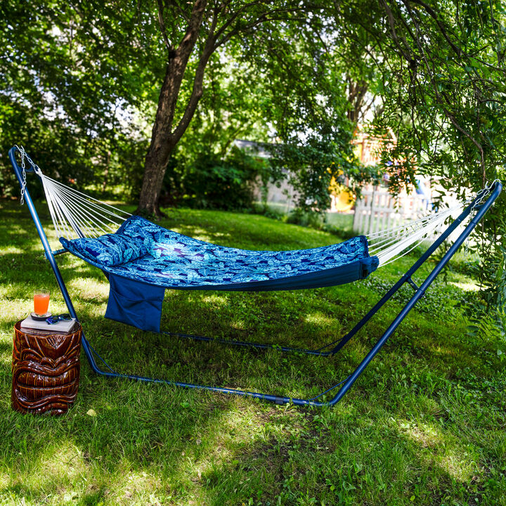 2-Person Polyester Hammock with Iron Spreader Bar and Pillow