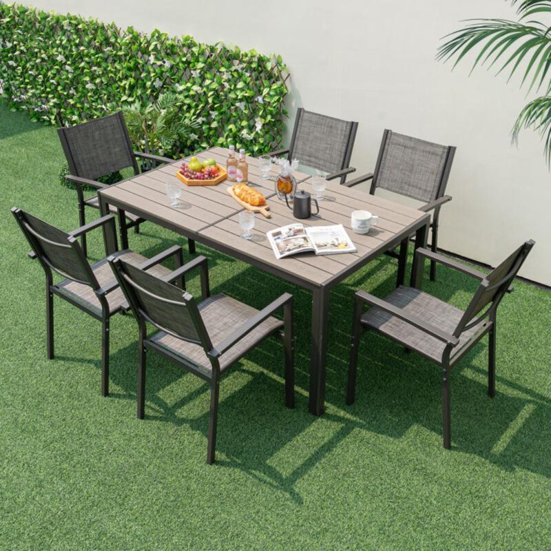 Hivvago 7 Piece Outdoor Dining Set with 6 Stackable Chairs and Large Rectangle Table